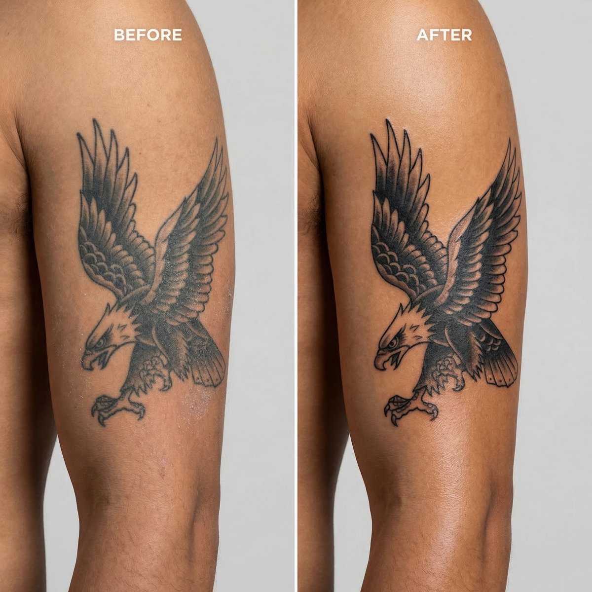 Mad Rabbit Tattoo Balm before and after results — tattoo color enhancement